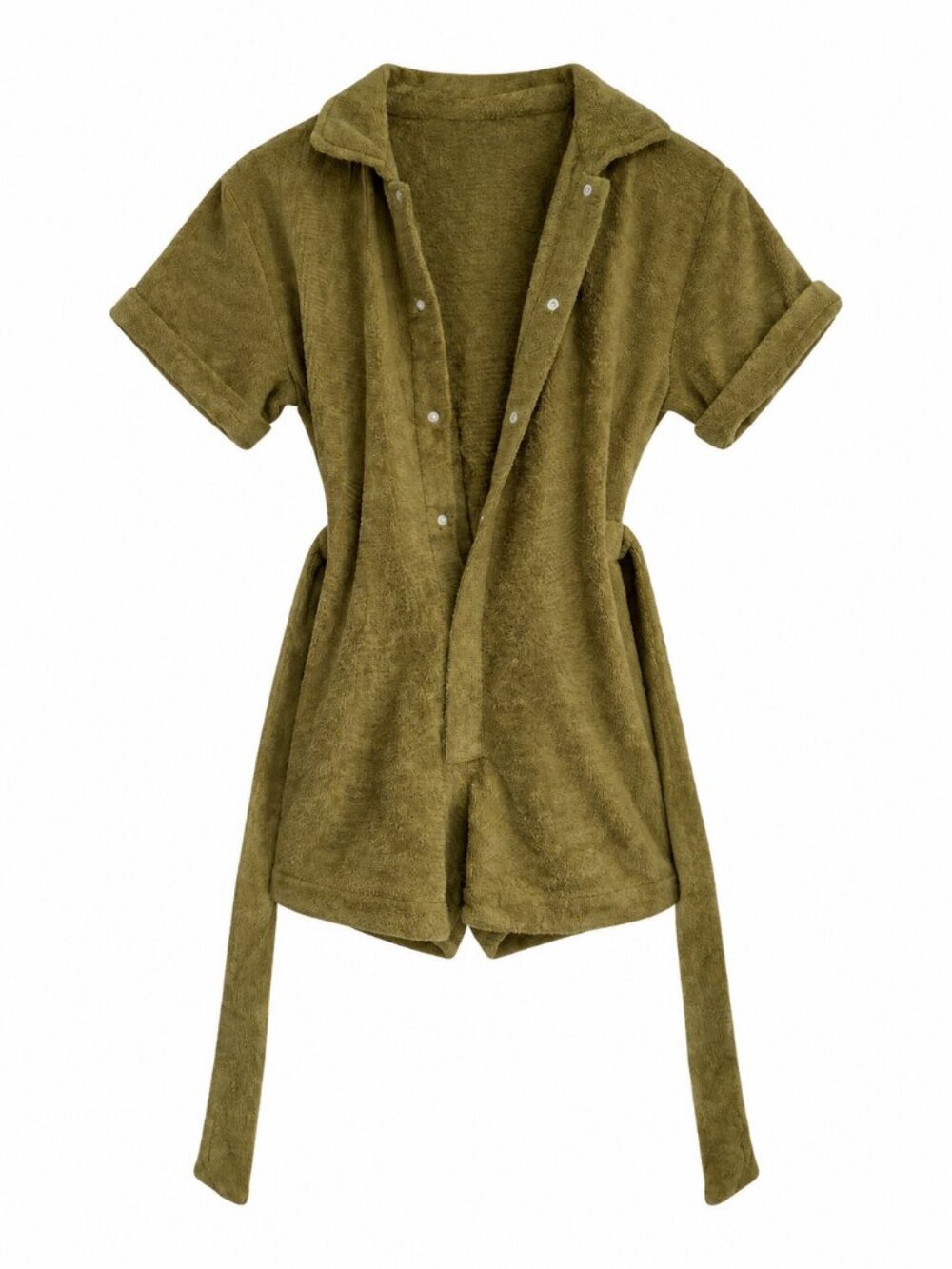 TERRY. olive terry belted romper - XS
